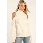 Cold Shoulder Cable Knit Pullover-Sweater-AZURA-S-IVORY-Urbanheer