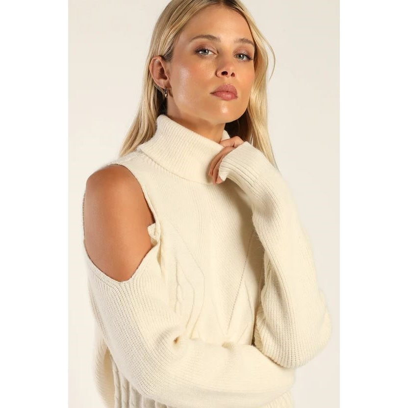 Cold Shoulder Cable Knit Pullover-Sweater-AZURA-S-IVORY-Urbanheer