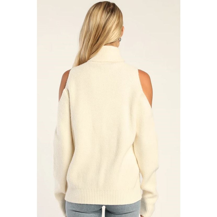 Cold Shoulder Cable Knit Pullover-Sweater-AZURA-S-IVORY-Urbanheer