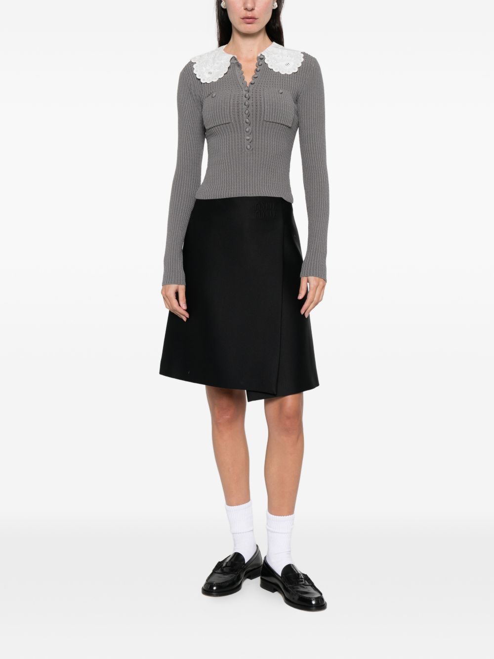 Collar-Detail Chest Pocket Sweater for Comfort