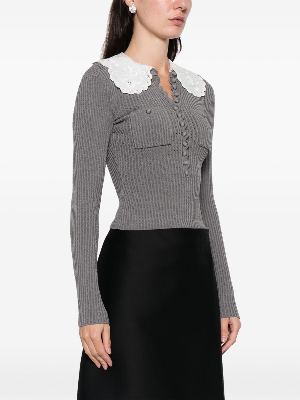 Collar-Detail Chest Pocket Sweater for Comfort