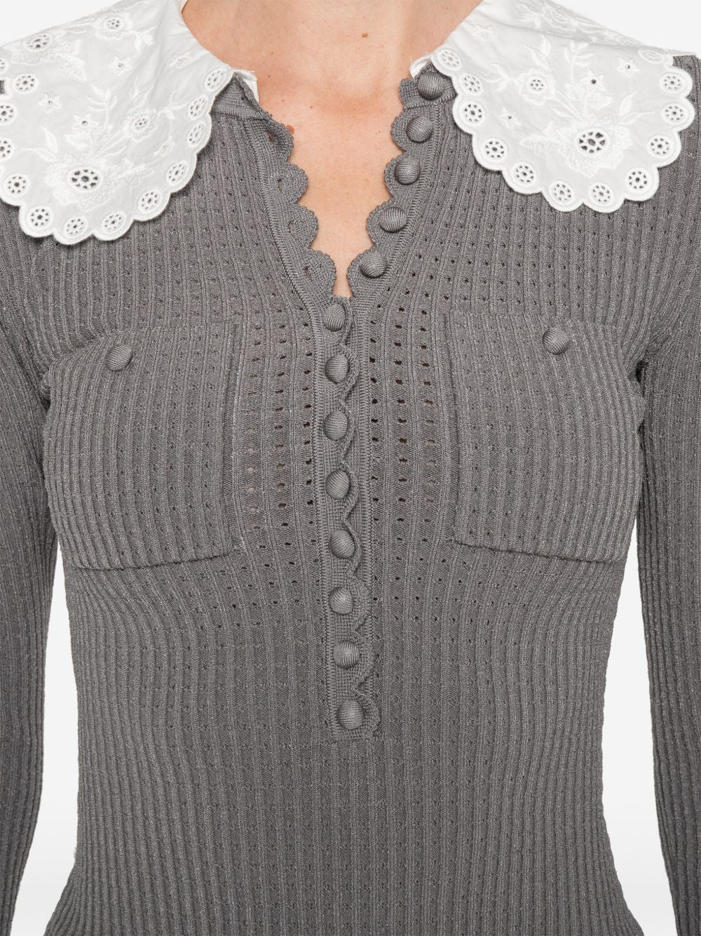 Collar-Detail Chest Pocket Sweater for Comfort