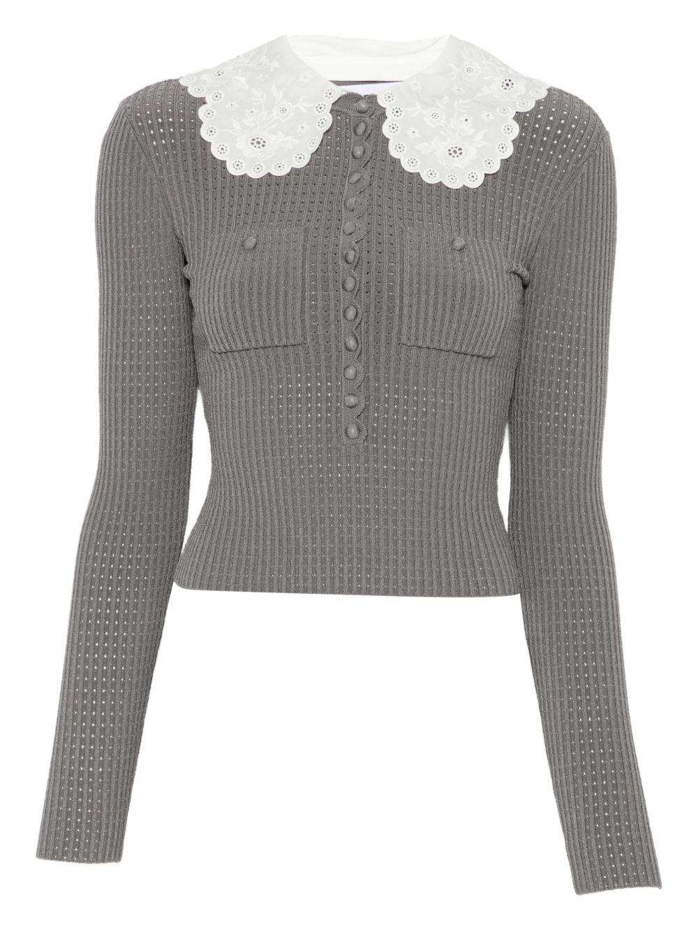 Collar-Detail Chest Pocket Sweater for Comfort