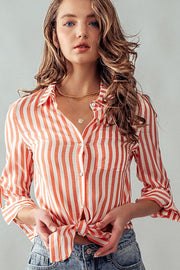 Collar Hem Tie Stripe Shirt Fuchsia-Shirts-Urban Daizy-S-Urbanheer