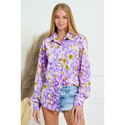 Collar Splash Print Casual Button Down and Long Sleeve Blouse LAVENDER MULTI-Blouses-AZURA-S-Urbanheer