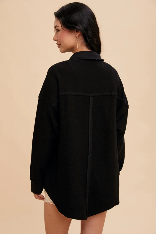 Collared Button Front Sweatshirt BLACK-Sweatshirt-In Loom-S-Urbanheer