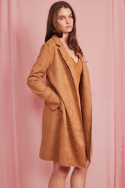 Collared Faux Suede Woven Midi Jacket Brown-Jacket-KIWI-S-Brown-Urbanheer