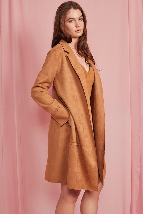 Collared Faux Suede Woven Midi Jacket Brown-Jacket-KIWI-S-Brown-Urbanheer