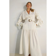 Collared Long Ruffle Sleeve Dress-Dress-Mulla-S-CREAM-Urbanheer