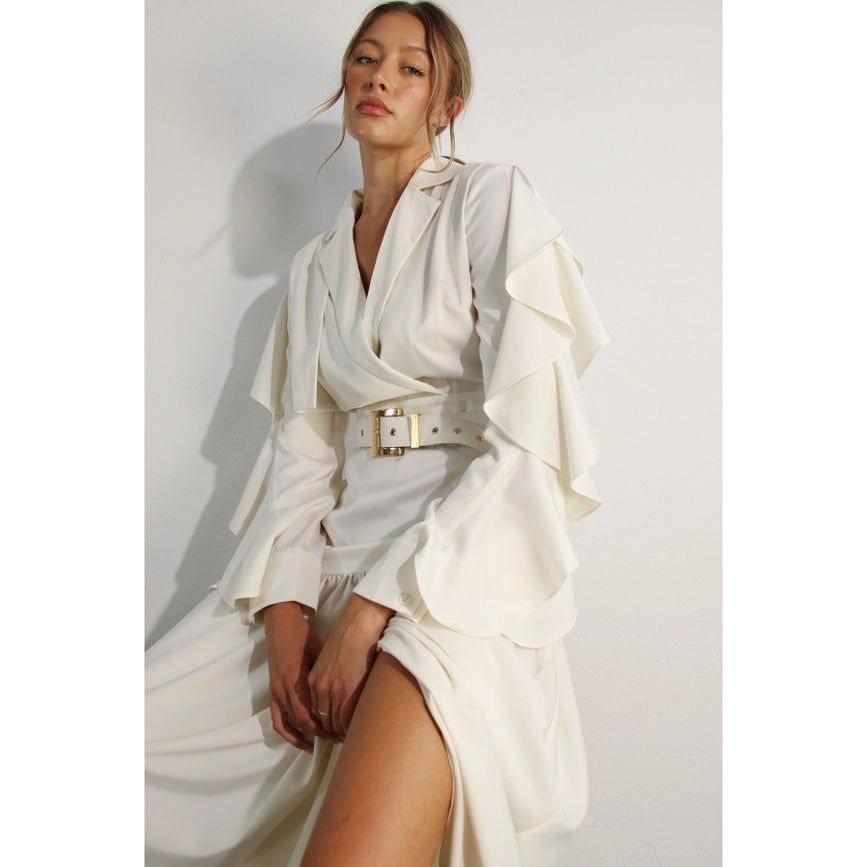 Collared Long Ruffle Sleeve Dress-Dress-Mulla-S-CREAM-Urbanheer