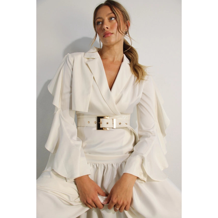 Collared Long Ruffle Sleeve Dress-Dress-Mulla-S-CREAM-Urbanheer