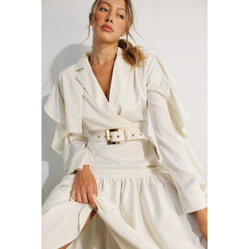 Collared Long Ruffle Sleeve Dress from Mulla exclusive at Urbanheer. Collared Long Ruffle Sleeve Dress from Mulla exclusive at Urbanheer.
