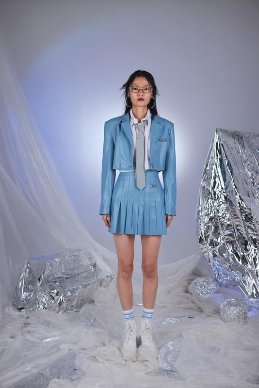 College Style Blue Vegan Faux Leather Cropped Jacket-Jackets & Blazers-Buy Me Fur Ltd-Blue-XS-Faux Leather-Urbanheer