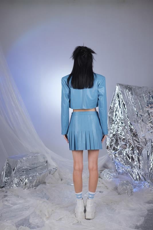 College Style Blue Vegan Faux Leather Cropped Jacket-Jackets & Blazers-Buy Me Fur Ltd-Blue-XS-Faux Leather-Urbanheer