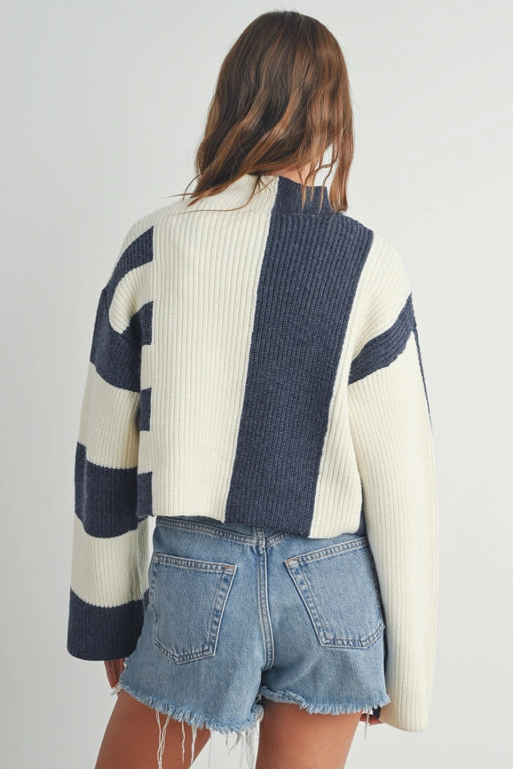 Color Block Mock Turtleneck Sweater NAVY / IVORY-Sweater-BUTTERMELON-S-Urbanheer