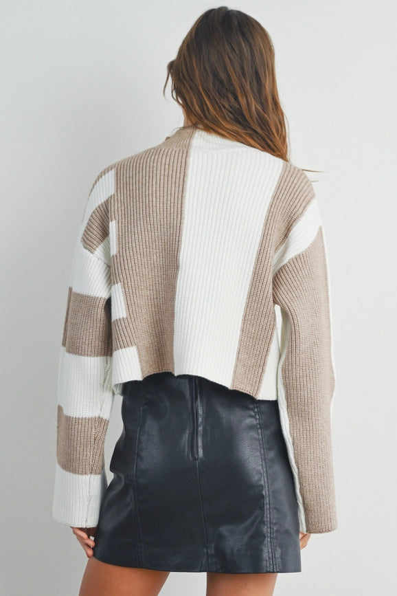 Color Block Mock Turtleneck Sweater TAUPE / IVORY-Sweater-BUTTERMELON-S-Urbanheer