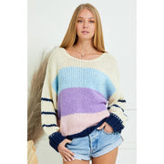 Color Block Striped Drop Shoulder Sweater-Sweater-AZURA-S-IVORY-Urbanheer