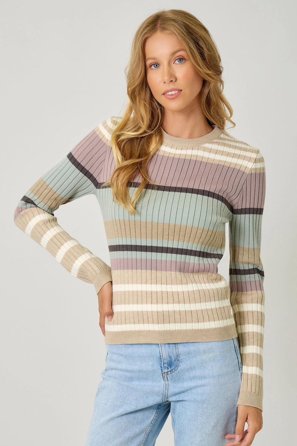 Color Block Striped Sweater Top