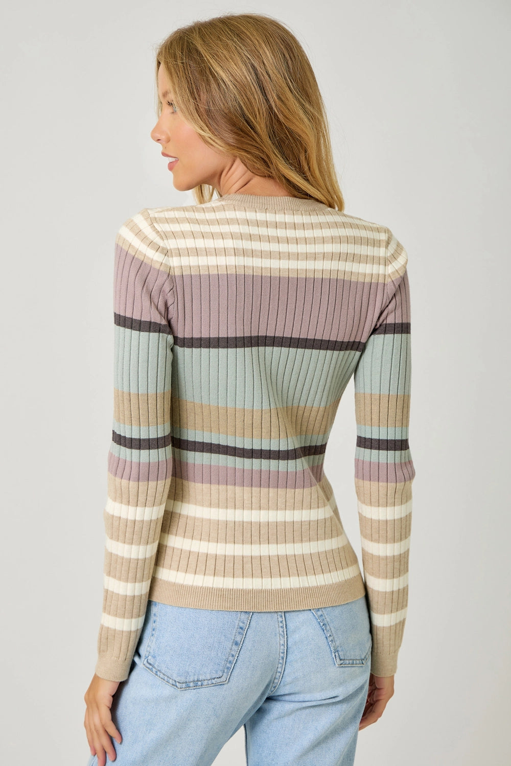 Color Block Striped Sweater Top