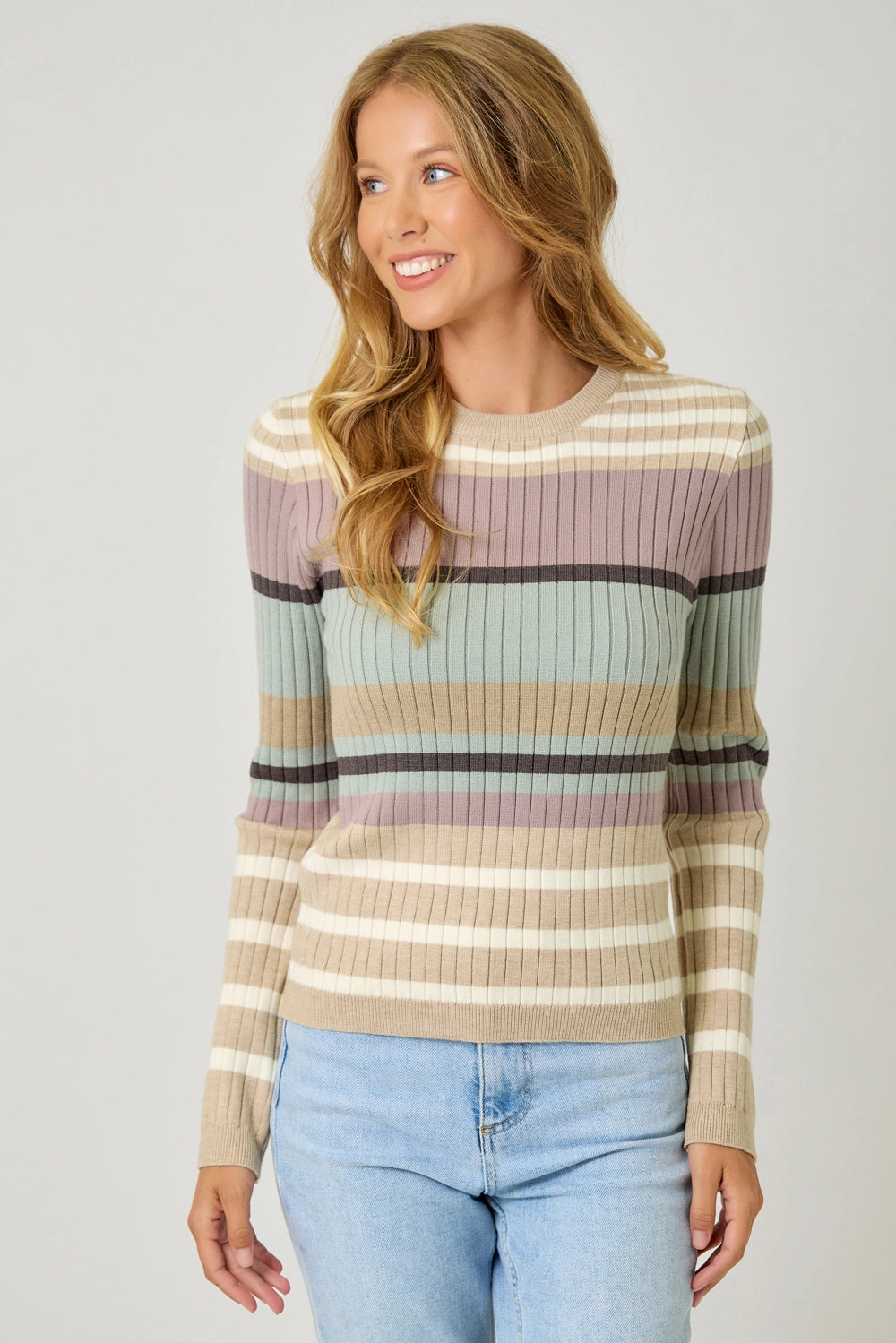 Color Block Striped Sweater Top