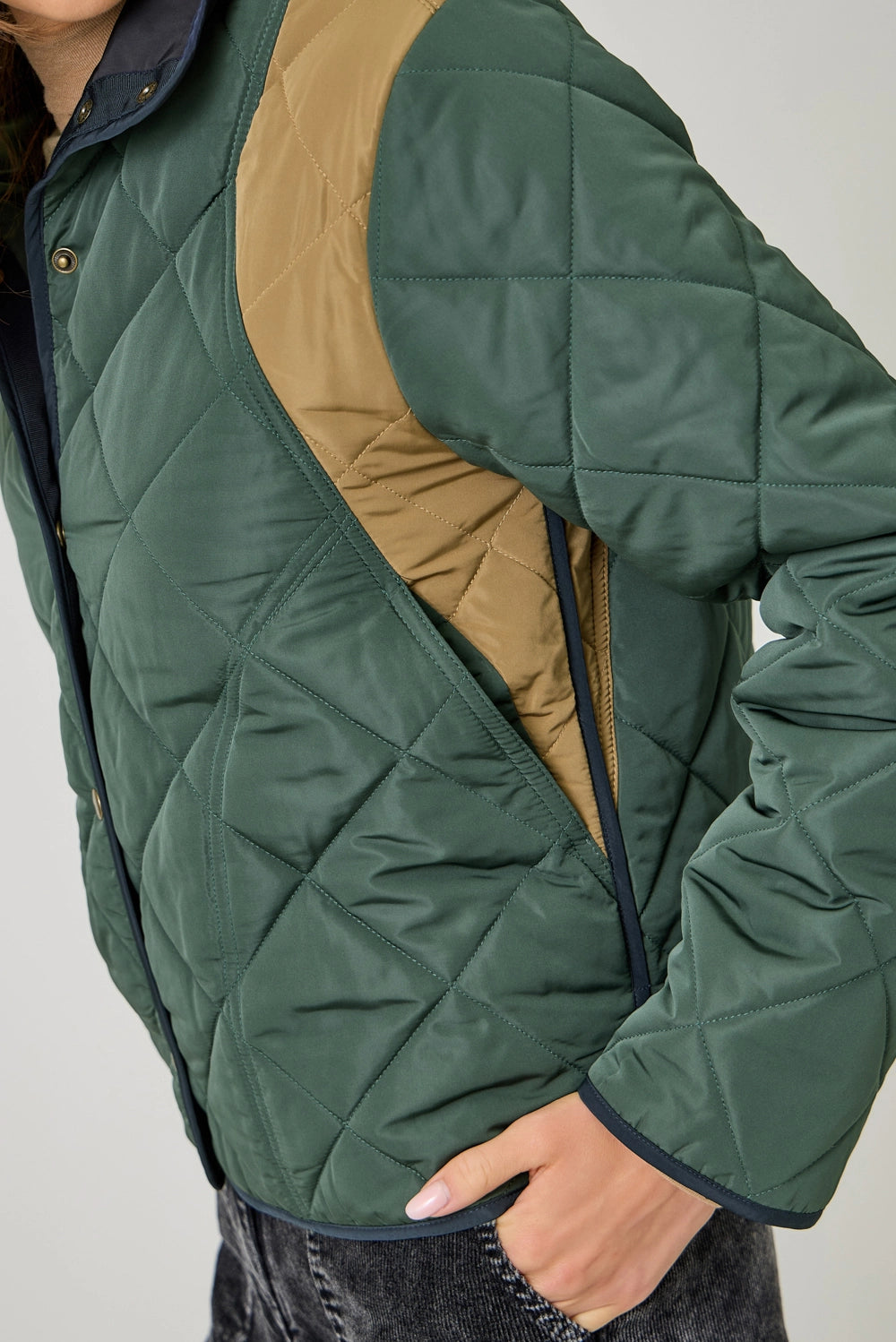 Color Blocked Padded Jacket in Green