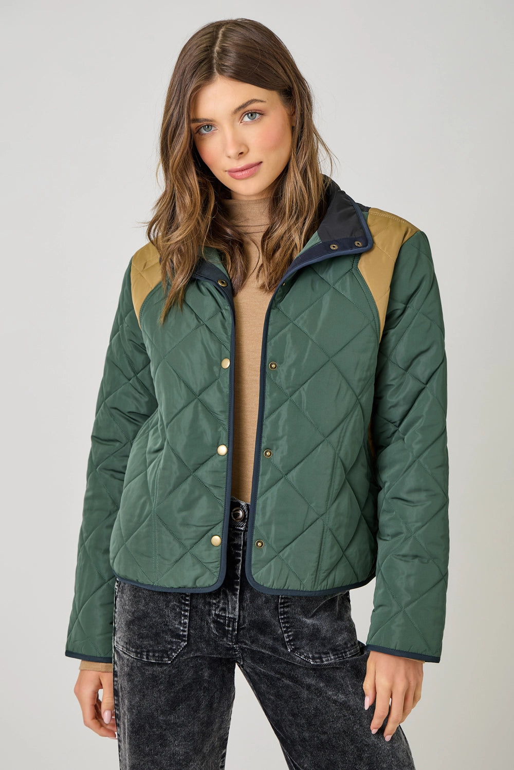 Color Blocked Padded Jacket in Green