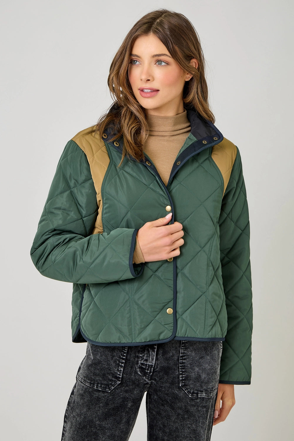 Color Blocked Padded Jacket in Green