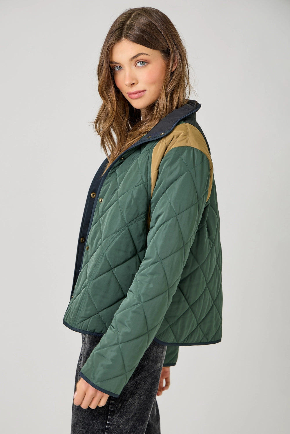 Color Blocked Padded Jacket in Green