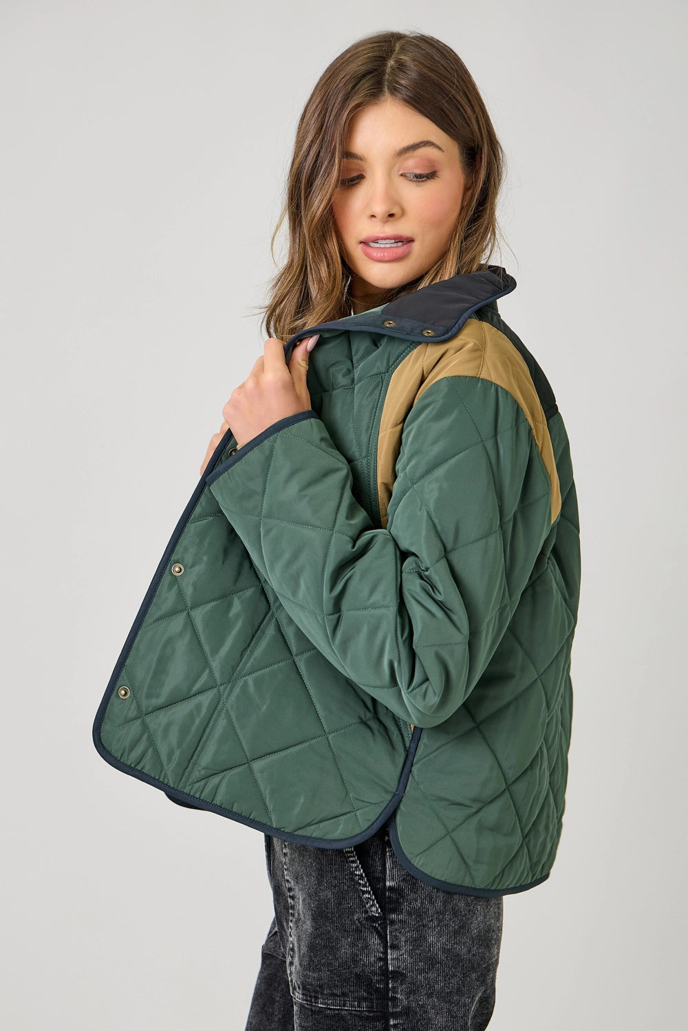 Color Blocked Padded Jacket in Green