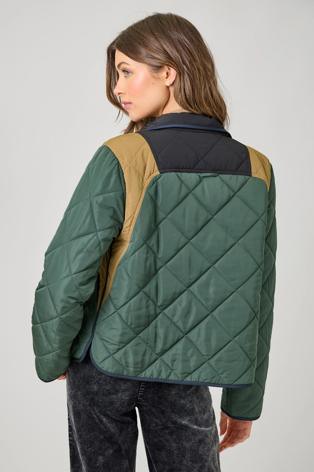 Color Blocked Padded Jacket in Green