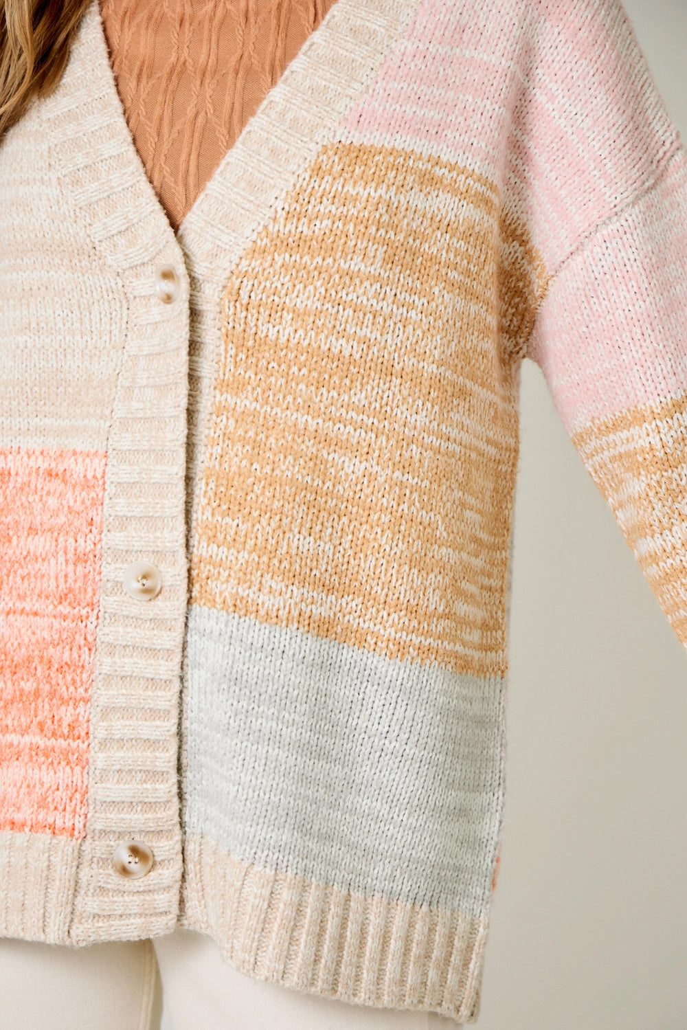 Color Blocked Sweater Cardigan in Oatmeal