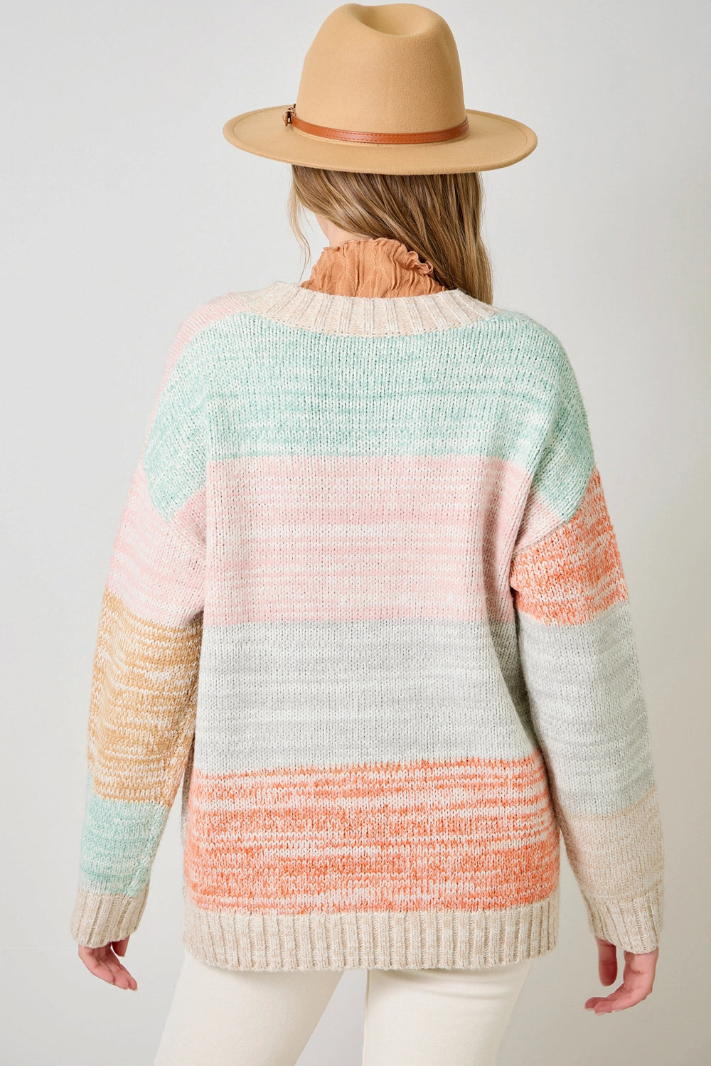 Color Blocked Sweater Cardigan in Oatmeal