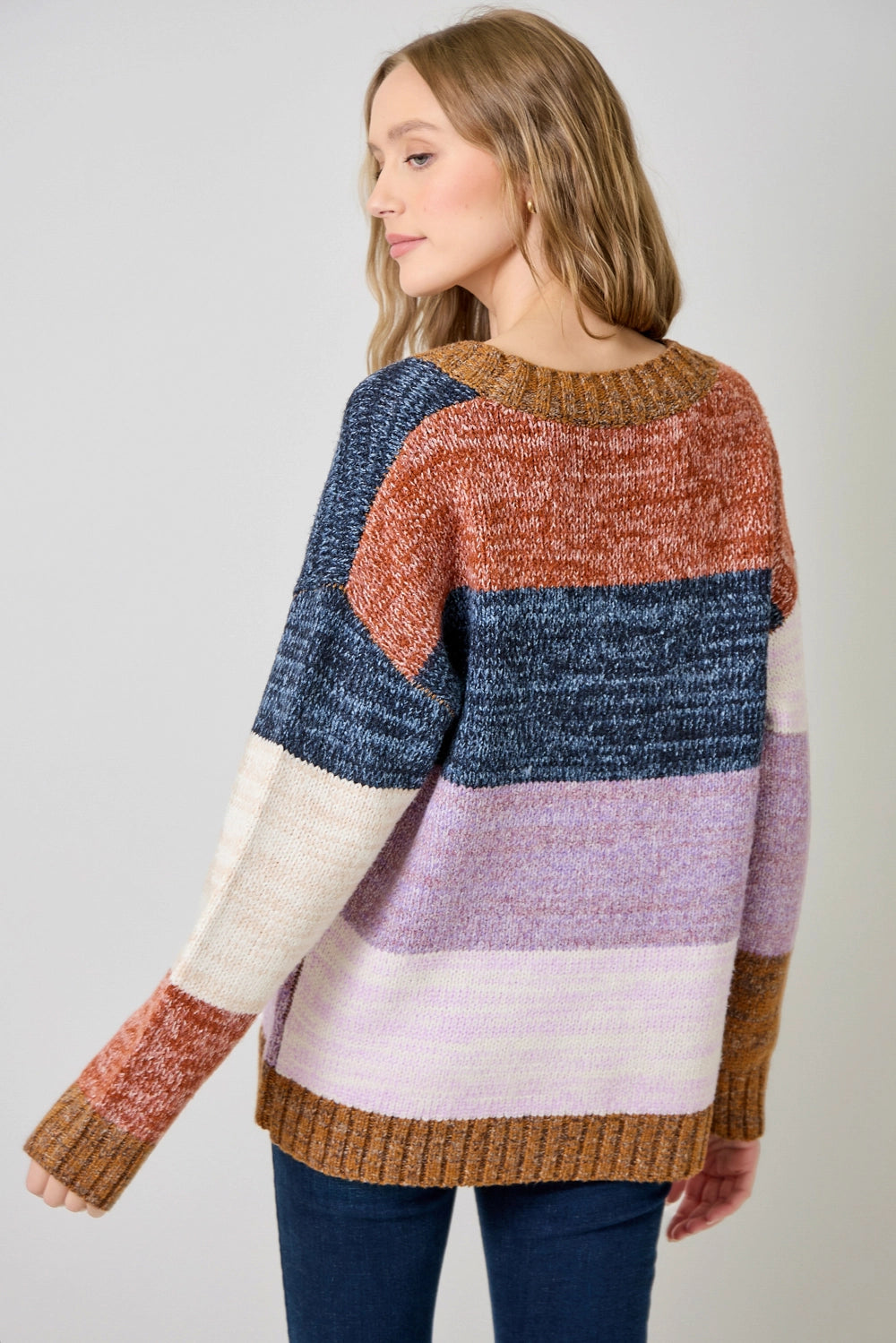 Color Blocked Sweater Cardigan in Toffee Mix