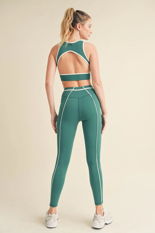 Color Contrast Tank And Leggings Set Green