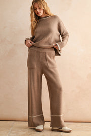 Color Contrasted Detail Knitted Pants | Beige