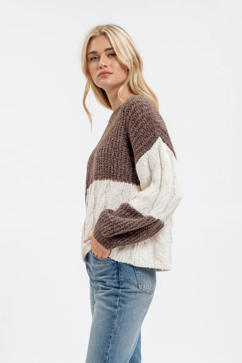 Colorblock Chevron Cable Knit Sweater BROWN MULTI-Sweater-Blu Pepper-S-Urbanheer