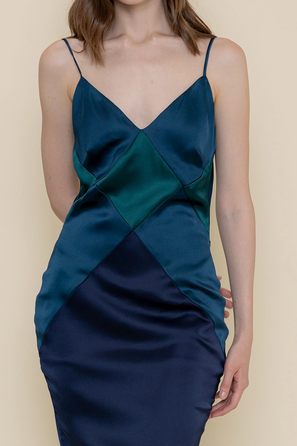 Colorblock Diamond Shape Spg Strap Maxi DRESS in BLUE