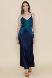 Colorblock Diamond Shape Spg Strap Maxi DRESS in BLUE