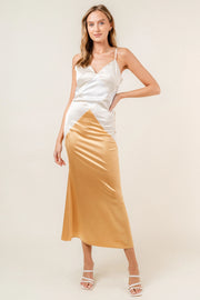 Colorblock Diamond Shape Spg Strap Maxi DRESS in MUSTARD/WHITE