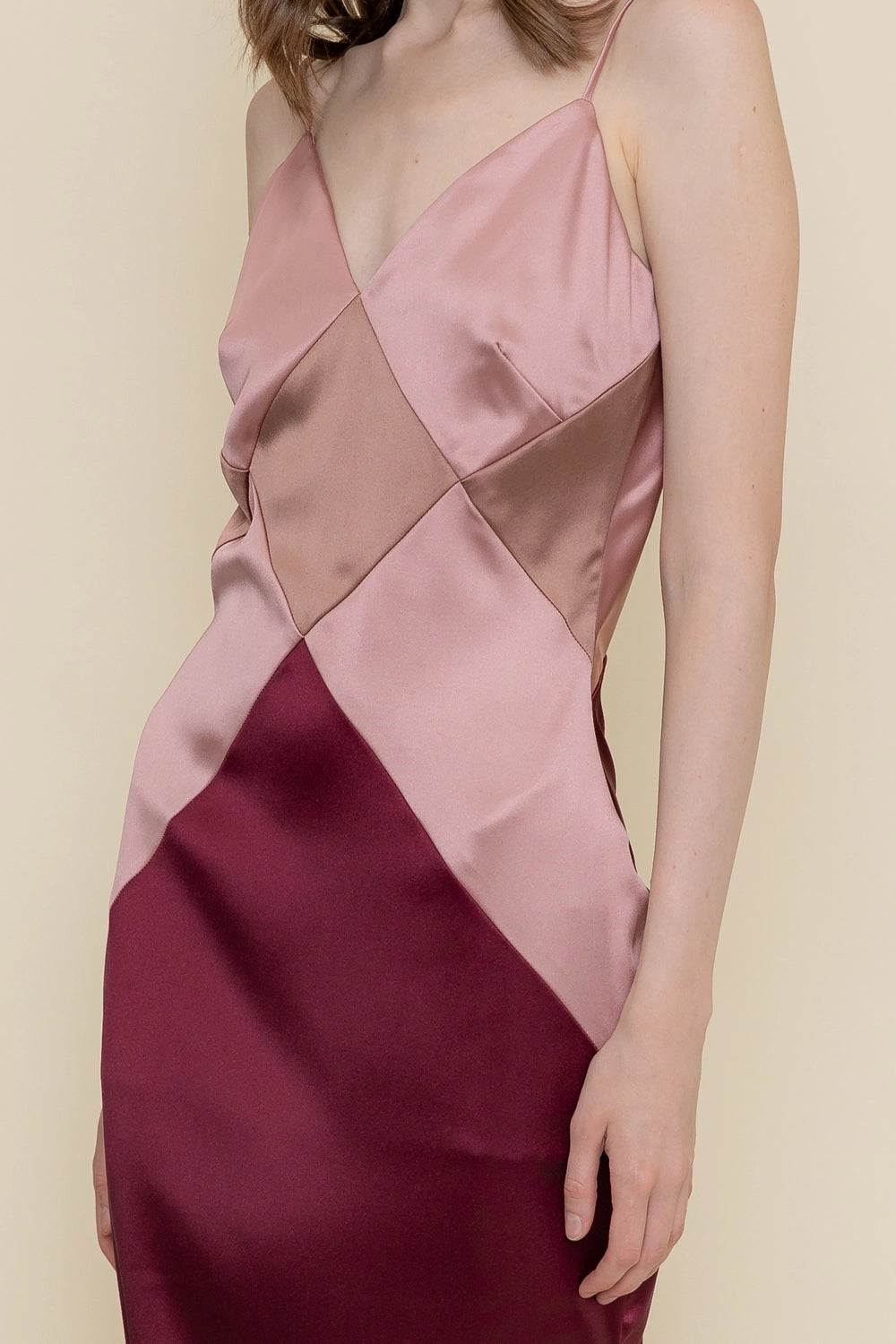 Colorblock Diamond Shape Spg Strap Maxi DRESS in PINK