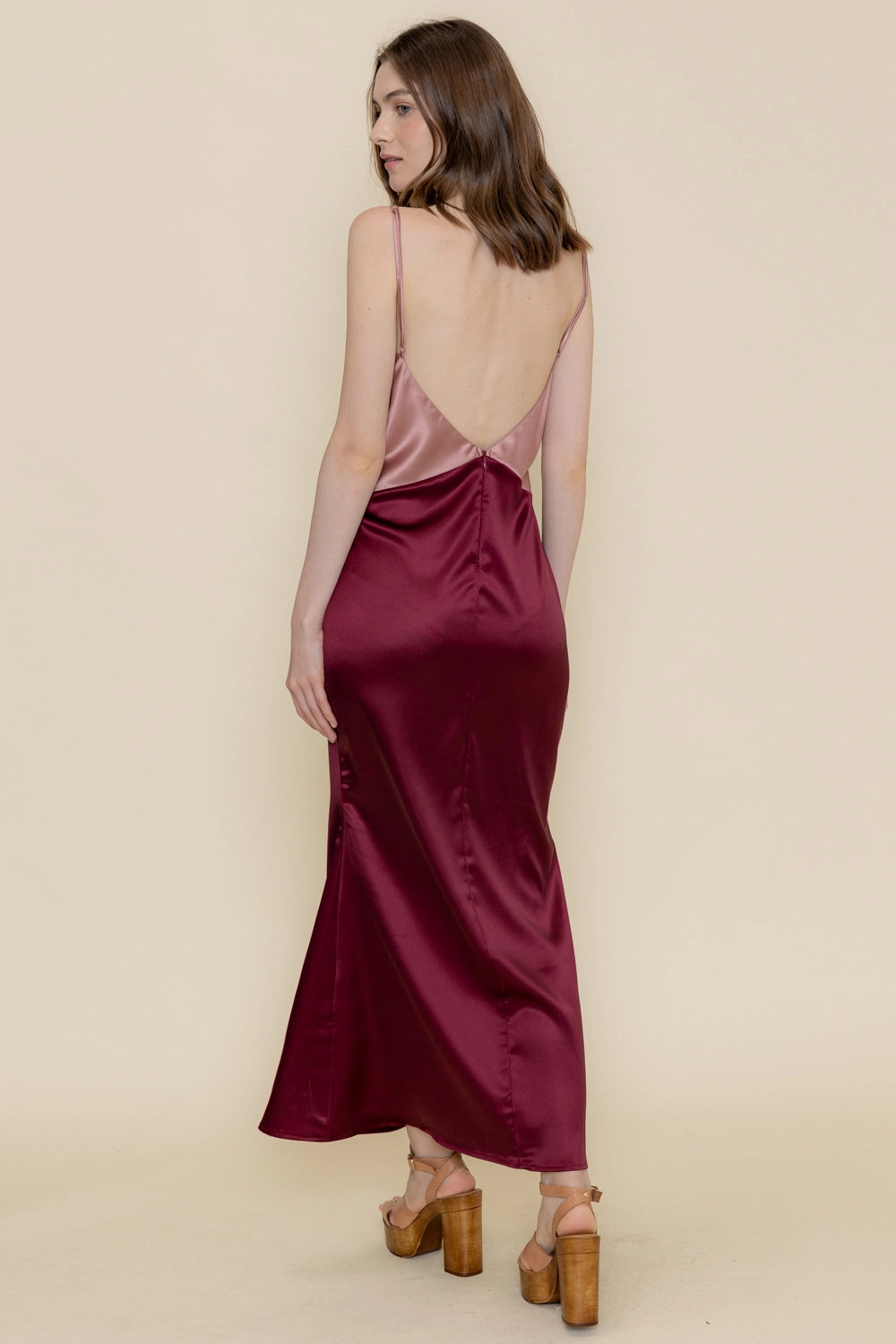 Colorblock Diamond Shape Spg Strap Maxi DRESS in PINK