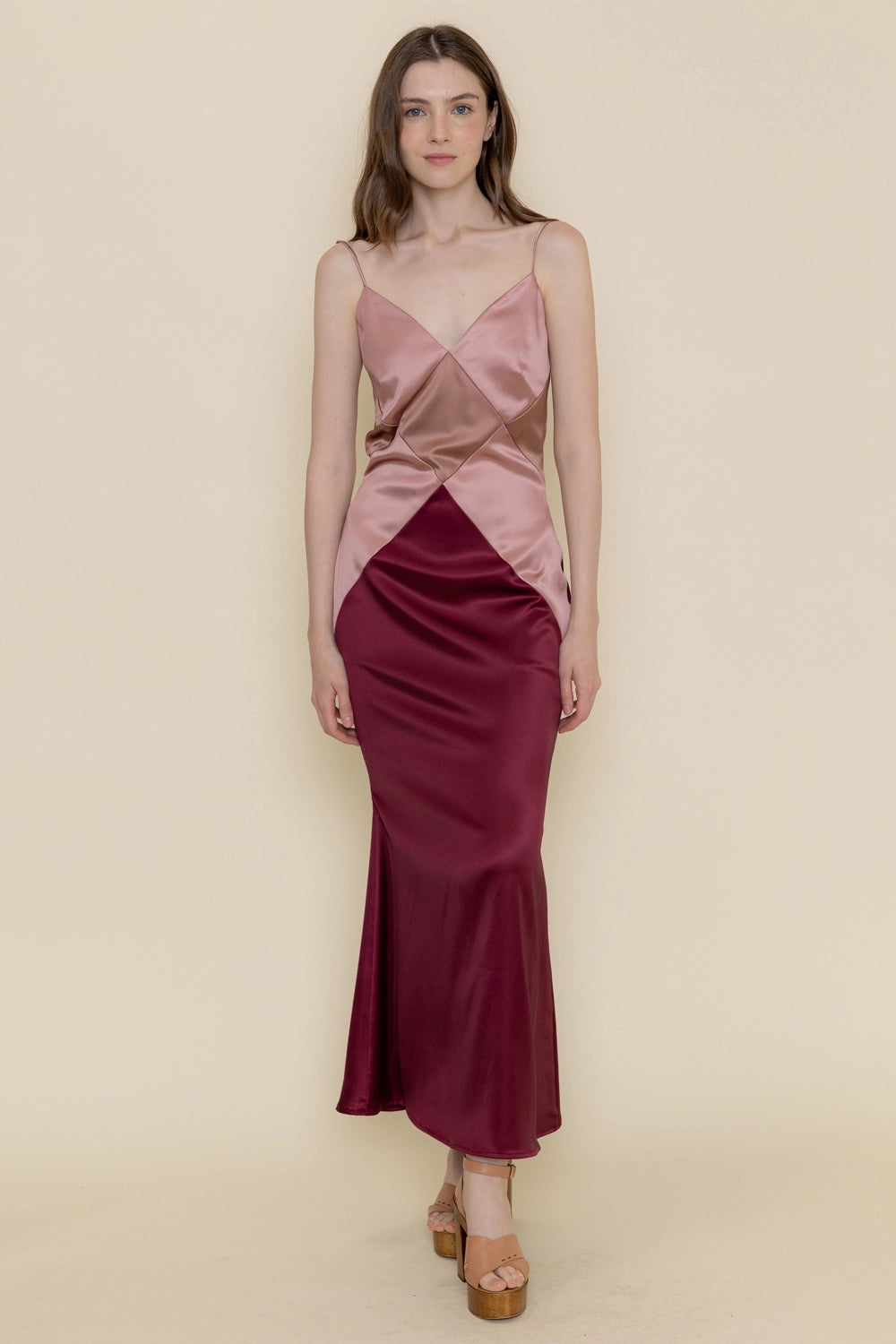 Colorblock Diamond Shape Spg Strap Maxi DRESS in PINK