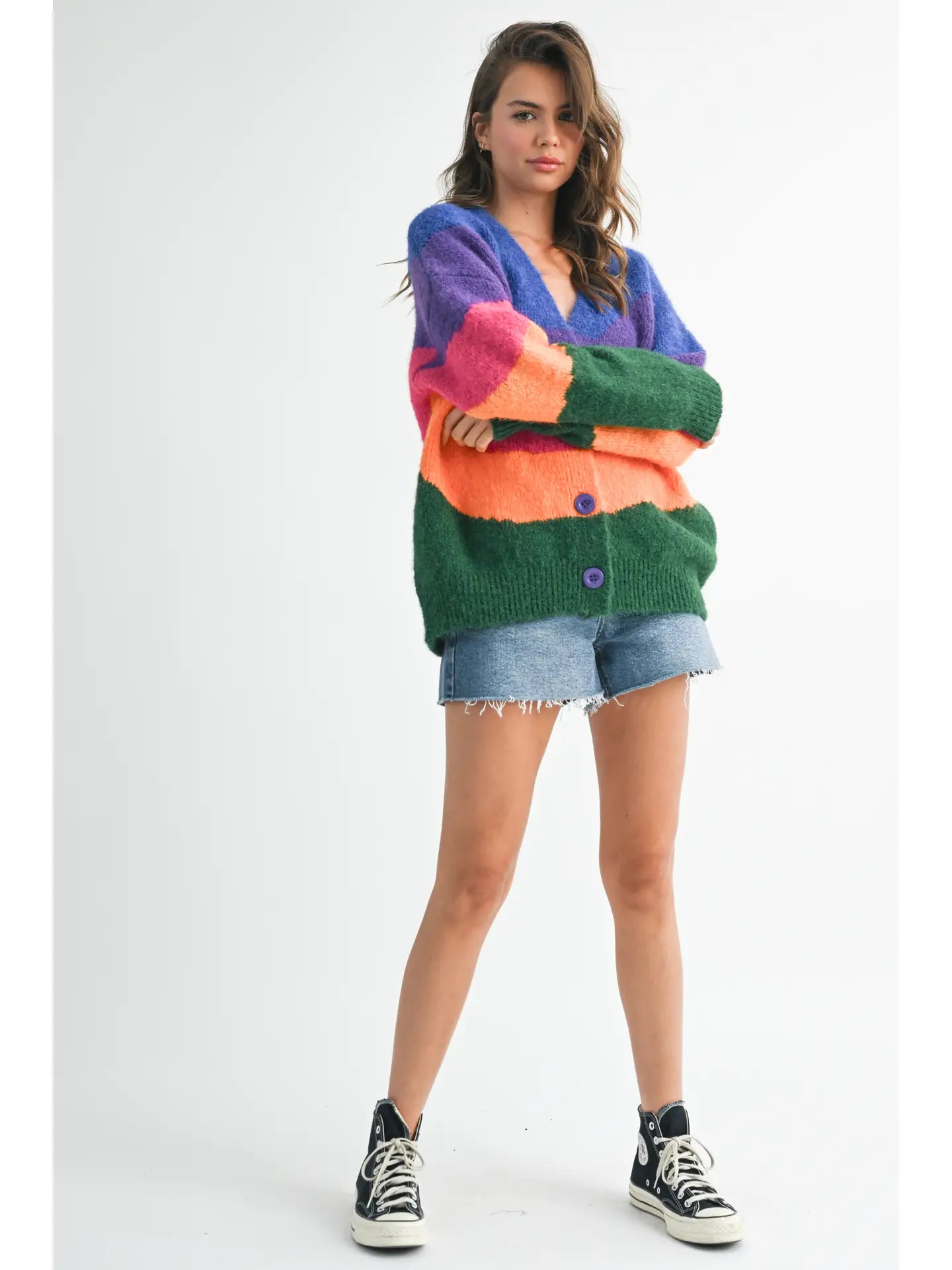 Colorblock Fuzzy Cardigan