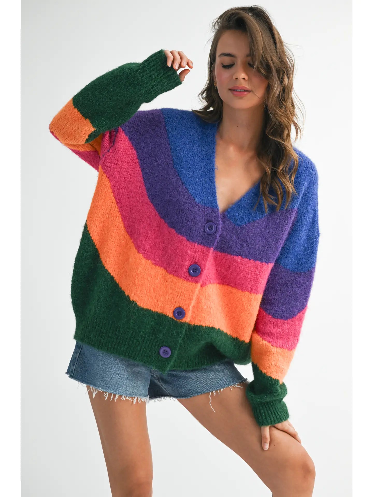 Colorblock Fuzzy Cardigan