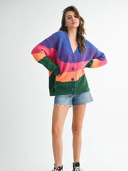 Colorblock Fuzzy Cardigan