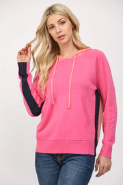 Colorblock Hooded Sweater-Sweater-FATE-S-HOT PINK/TANGERINE-Urbanheer