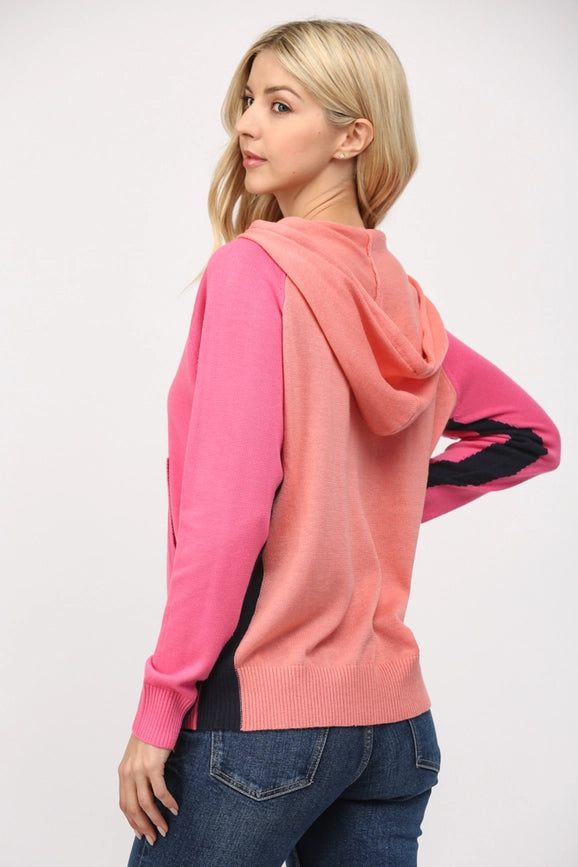 Colorblock Hooded Sweater-Sweater-FATE-S-HOT PINK/TANGERINE-Urbanheer
