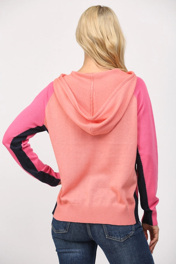 Colorblock Hooded Sweater-Sweater-FATE-S-HOT PINK/TANGERINE-Urbanheer