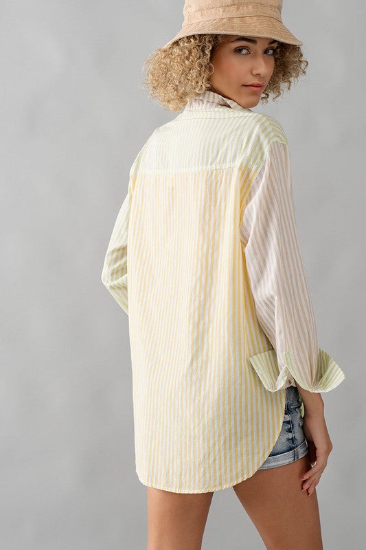 Colorblock Stripe Collar Shirt Yellow Multi-SHIRT-Urban Daizy-S-Urbanheer