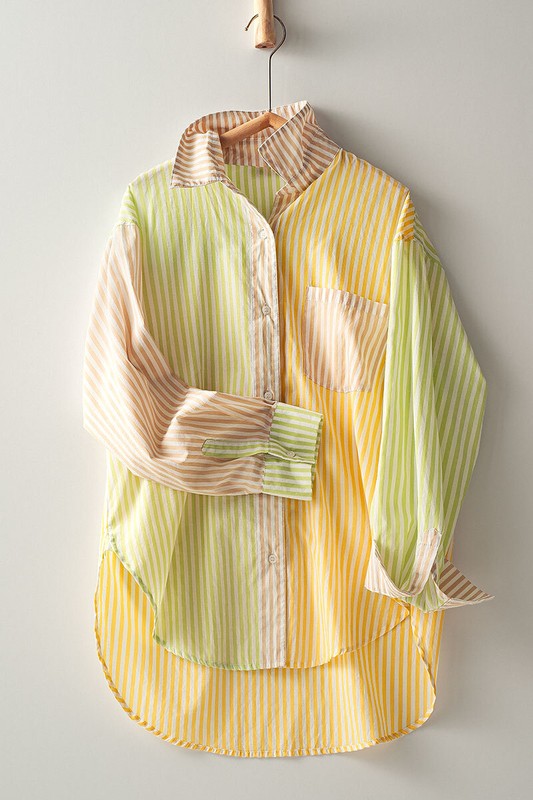 Colorblock Stripe Collar Shirt Yellow Multi-SHIRT-Urban Daizy-S-Urbanheer